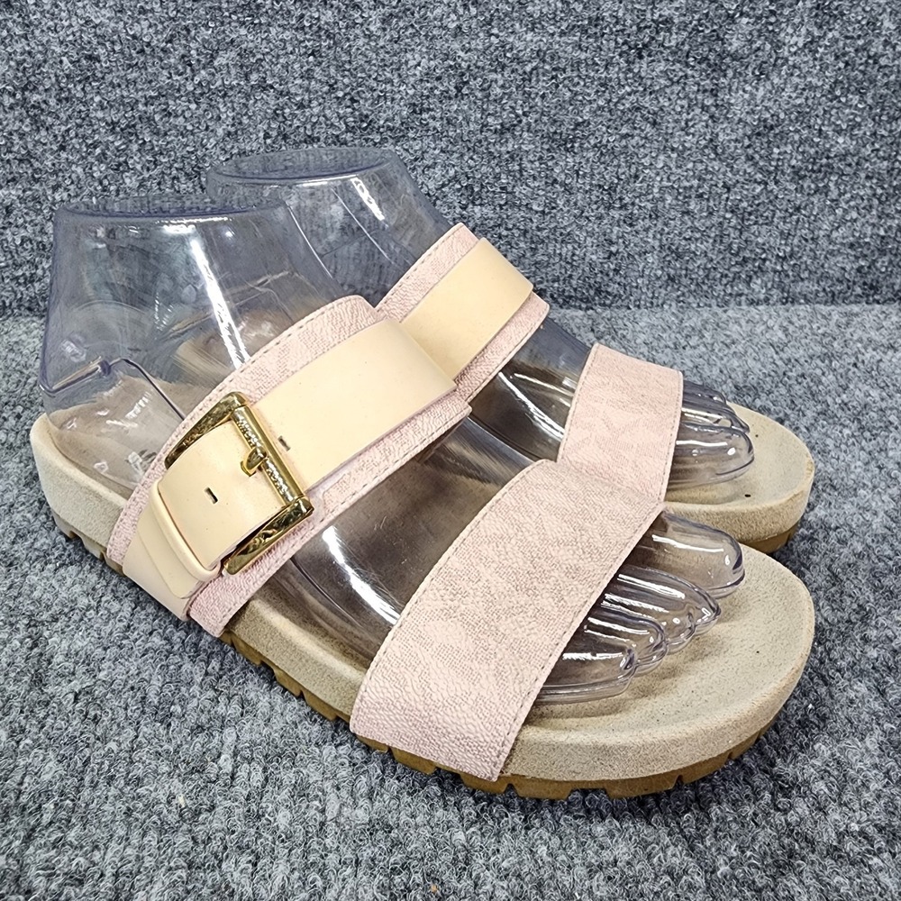 Michael Kors Sandals Womens 6.5 Blush Pink Leather Logo Mylah Slip On Strap